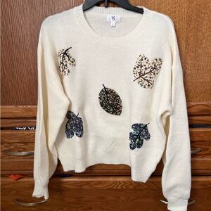 Ivory Leaf Patterned Sweater